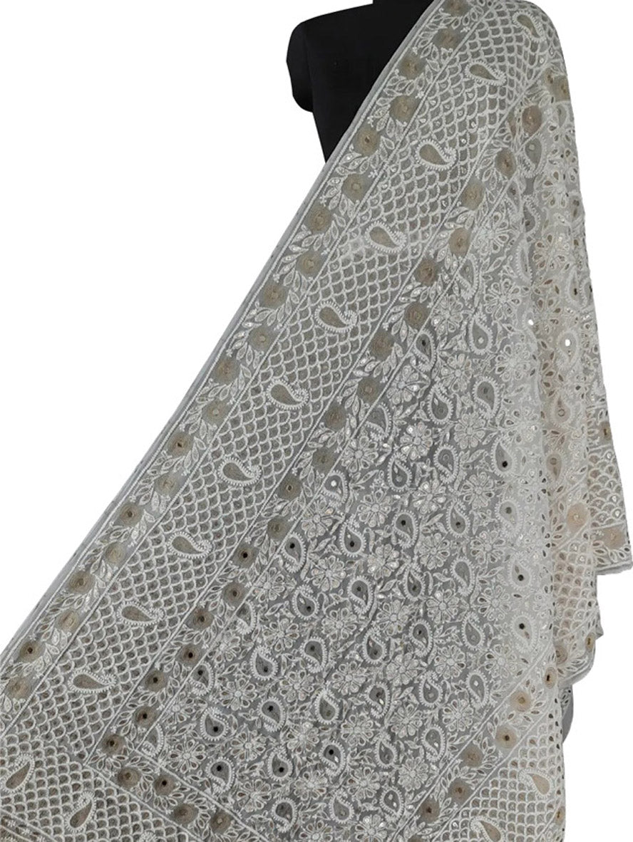Dyeable Chikankari Hand Embroidered Georgette Dupatta - Luxurion World