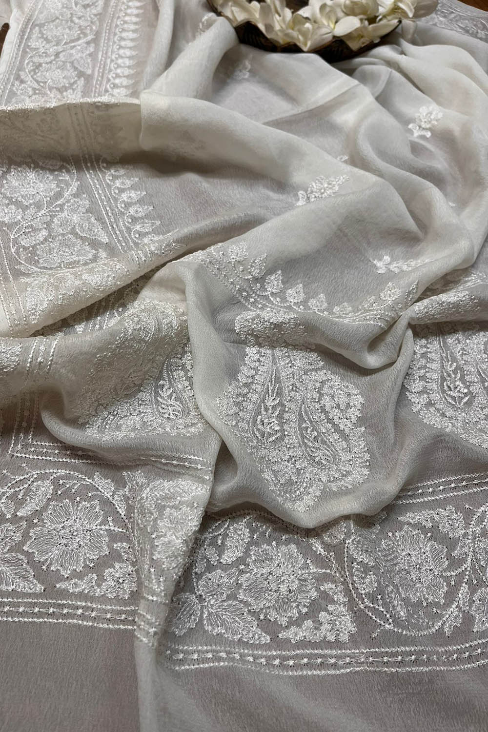Chic Chikankari Chiffon Dupatta: Dyeable & Embroidered - Luxurion World