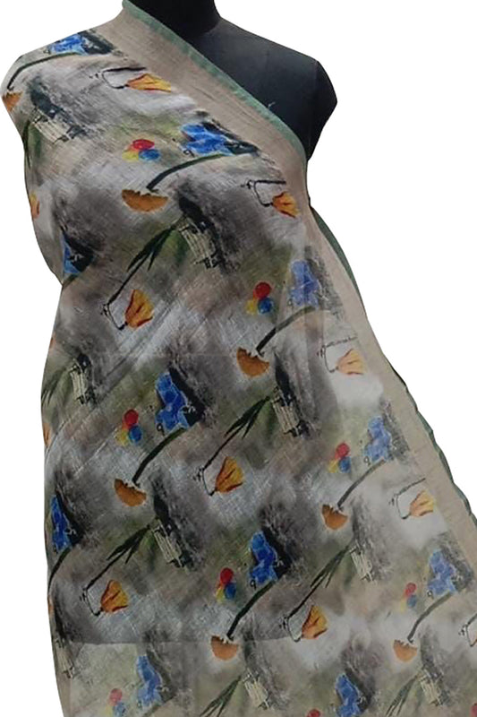 Multicolor Digital Printed Linen Dupatta - Luxurion World