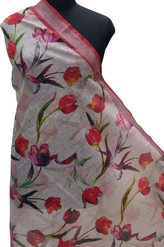 Multicolor Digital Printed Linen Dupatta - Luxurion World