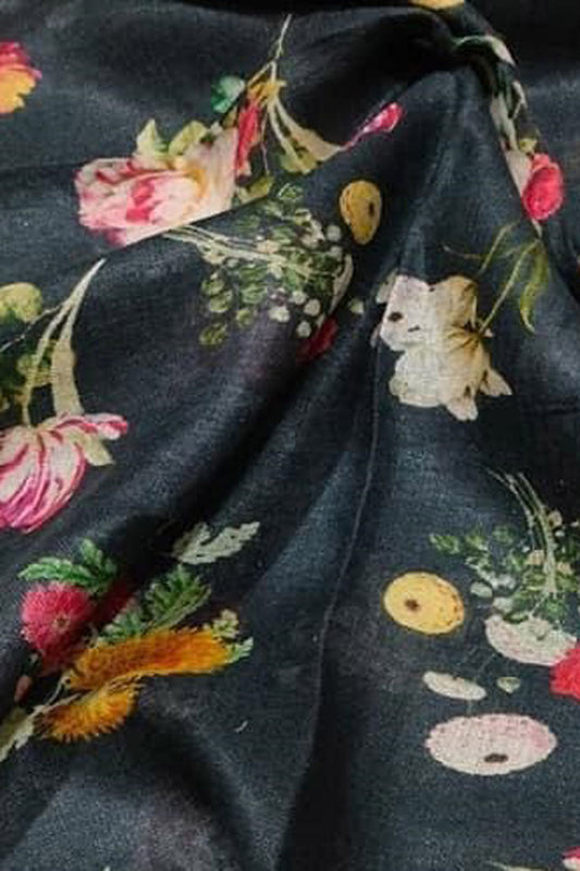 Black Digital Printed Linen Dupatta - Luxurion World