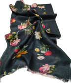 Black Digital Printed Linen Dupatta - Luxurion World- Crafted Heirlooms