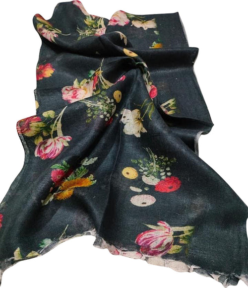 Black Digital Printed Linen Dupatta - Luxurion World- Crafted Heirlooms