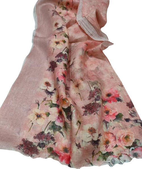 Stunning Pink Linen Dupatta with Digital Print - Luxurion World- Crafted Heirlooms