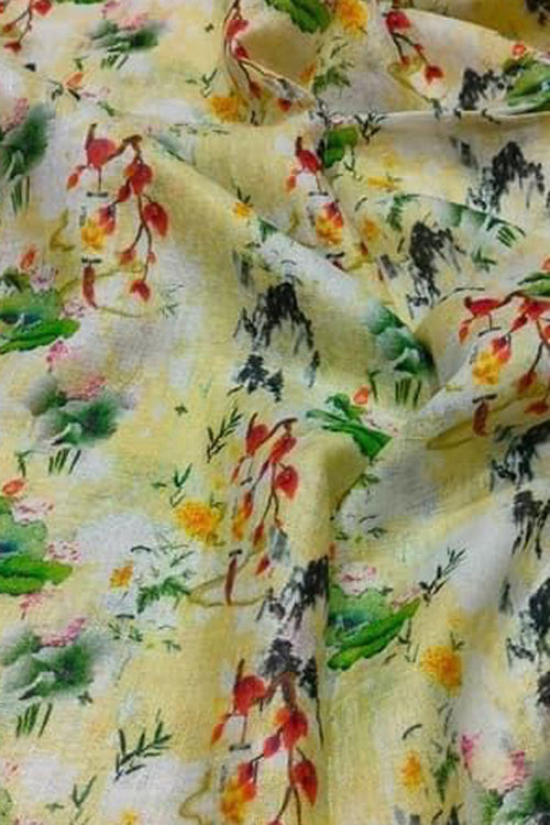 Sunshine Yellow Linen Dupatta with Digital Print - Luxurion World- Crafted Heirlooms