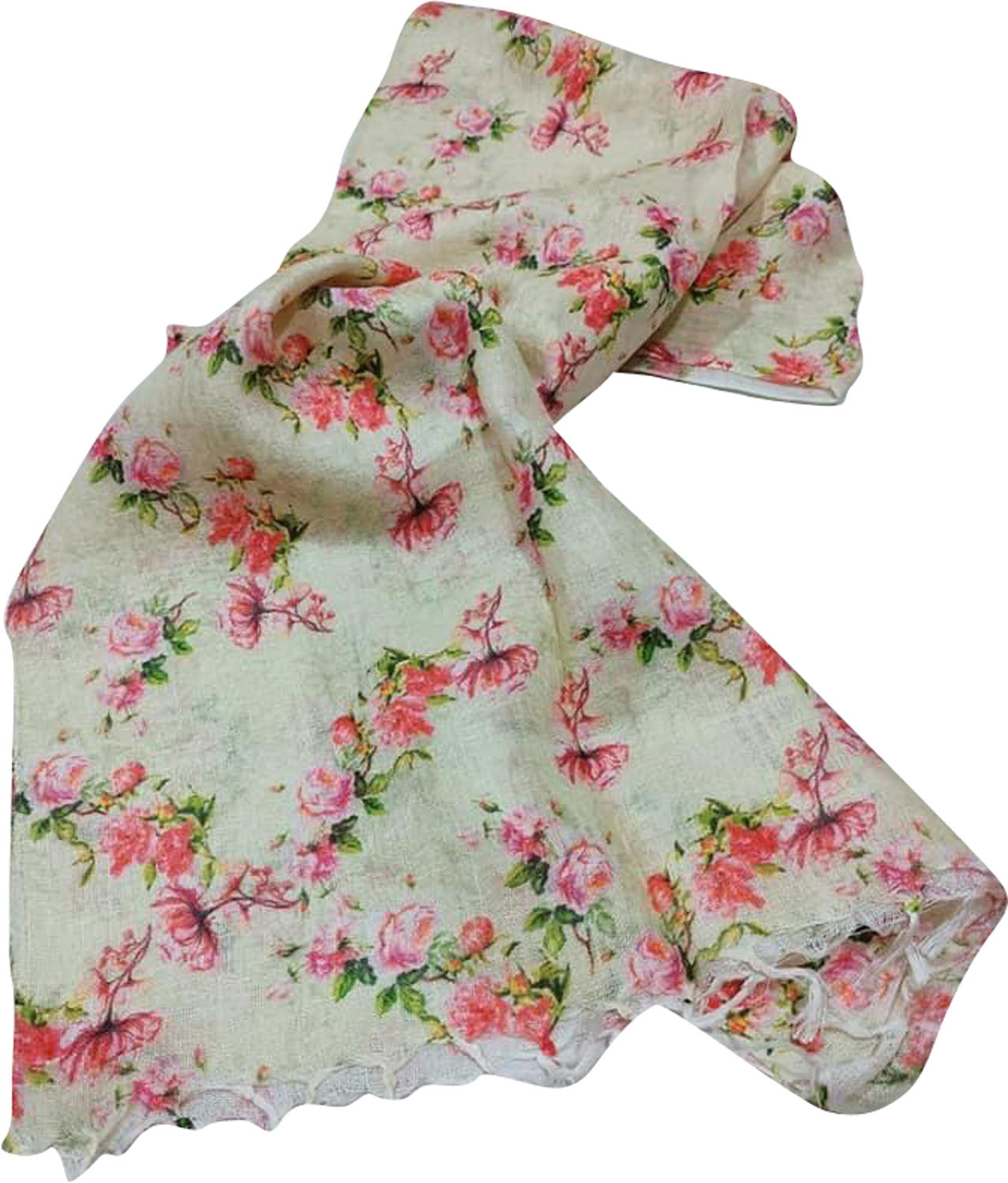 Pastel Linen Dupatta with Digital Print - Luxurion World- Crafted Heirlooms