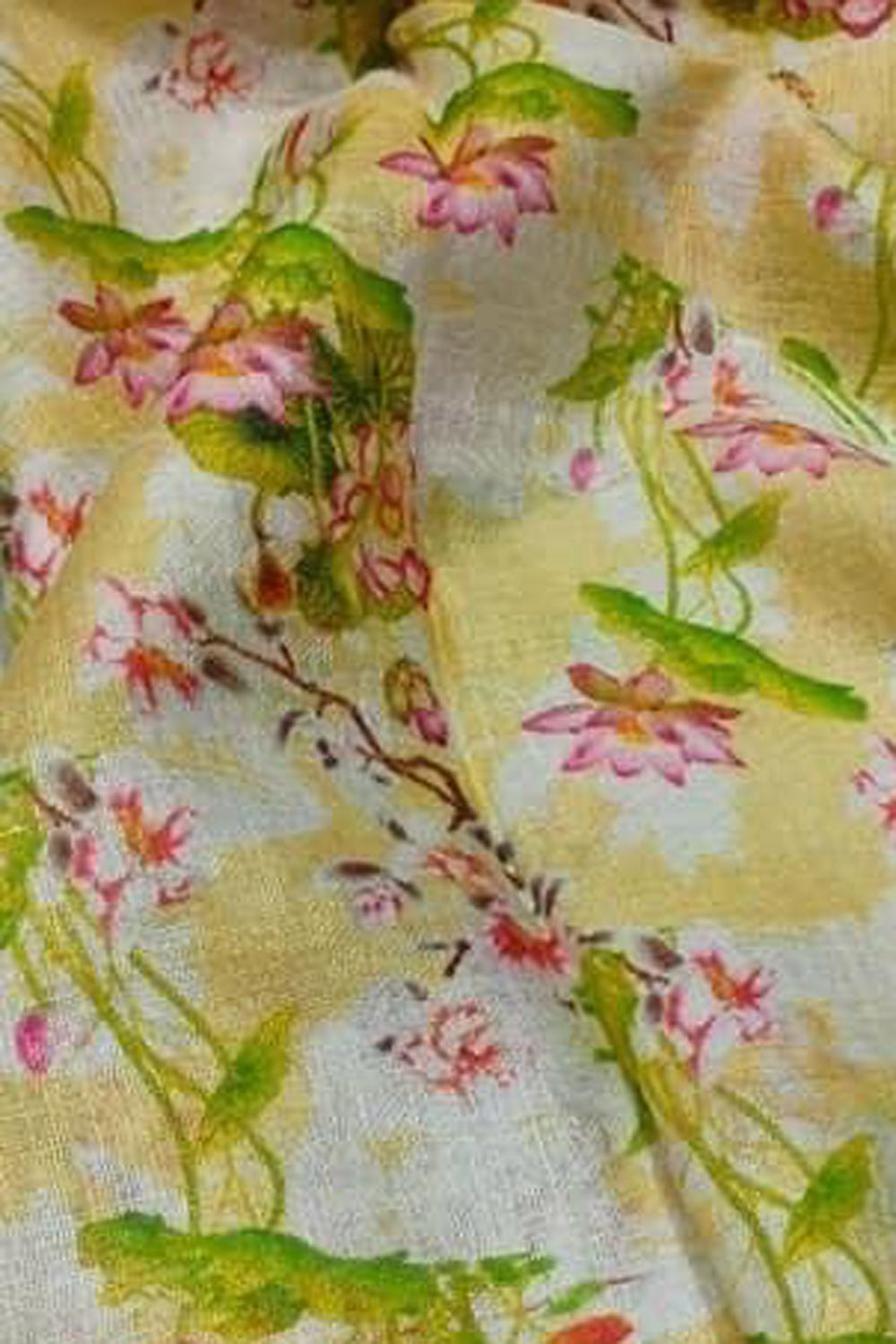 Sunshine Yellow Linen Dupatta with Digital Print - Luxurion World- Crafted Heirlooms