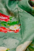 Stylish Green Linen Dupatta with Digital Print - Luxurion World- Crafted Heirlooms