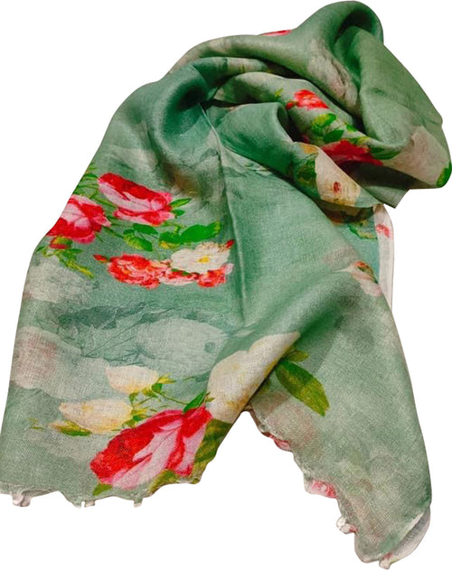 Stylish Green Linen Dupatta with Digital Print - Luxurion World- Crafted Heirlooms