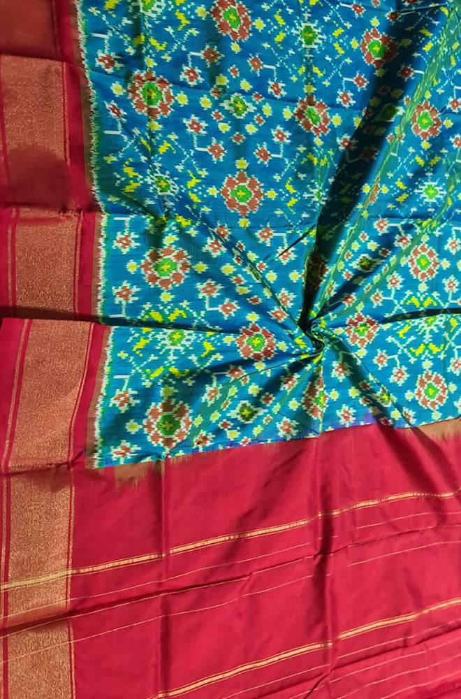 Blue Handloom Ikat Pure Silk Dupatta - Luxurion World