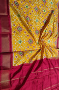 Yellow Handloom Ikat Pure Silk Dupatta - Luxurion World