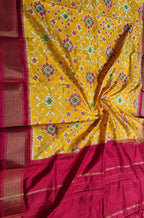 Yellow Handloom Ikat Pure Silk Dupatta - Luxurion World