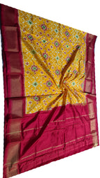 Yellow Handloom Ikat Pure Silk Dupatta - Luxurion World