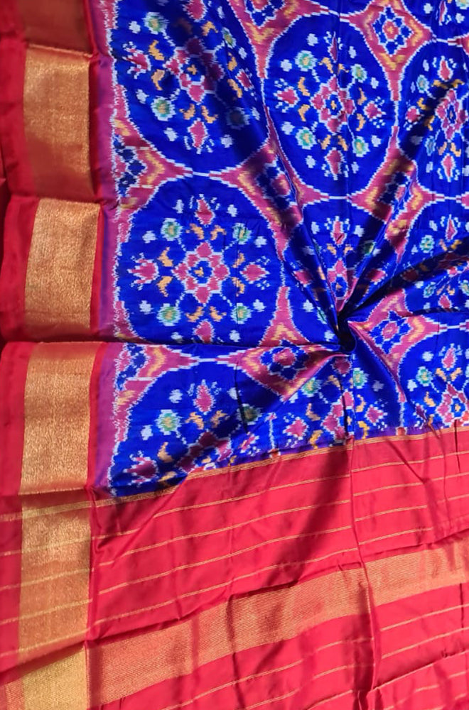 Blue Handloom Ikat Pure Silk Dupatta - Luxurion World