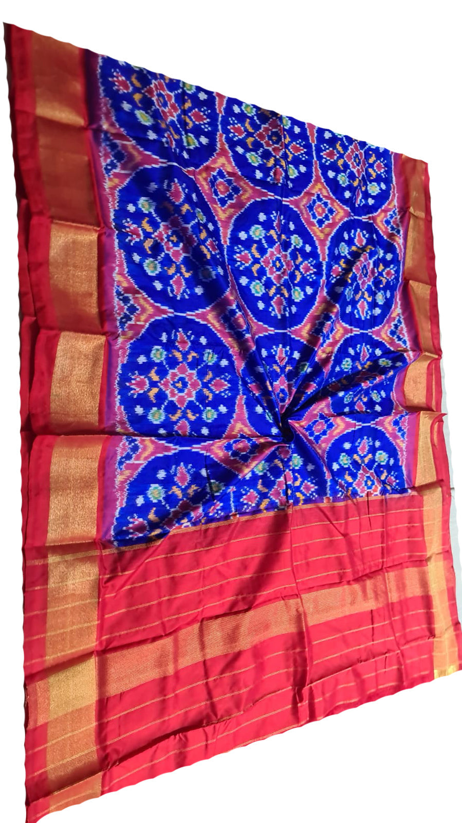 Blue Handloom Ikat Pure Silk Dupatta - Luxurion World