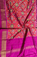 Red Handloom Ikat Pure Silk Dupatta - Luxurion World