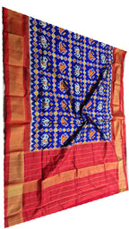 Blue Handloom Ikat Pure Silk Dupatta - Luxurion World