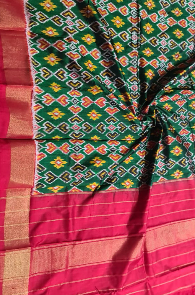 Green Handloom Ikat Pure Silk Dupatta - Luxurion World