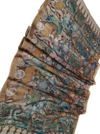 Pastel Cream Kalamkari Hand Painted Pure Tussar Silk with Animal Design Dupatta - Luxurion World