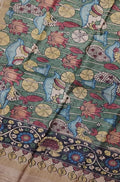 Green Pen Kalamkari Tussar Silk Animal Design Dupatta - Luxurion World