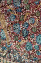Red Pen Kalamkari Tussar Silk Fish Design Dupatta - Luxurion World