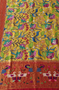 Yellow Pen Kalamkari Paithani Pure Silk Muniya Border Dupatta - Luxurion World