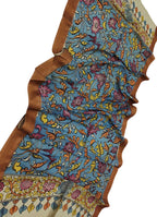 Blue Kalamkari Hand Painted Bangalore Silk Dupatta - Luxurion World