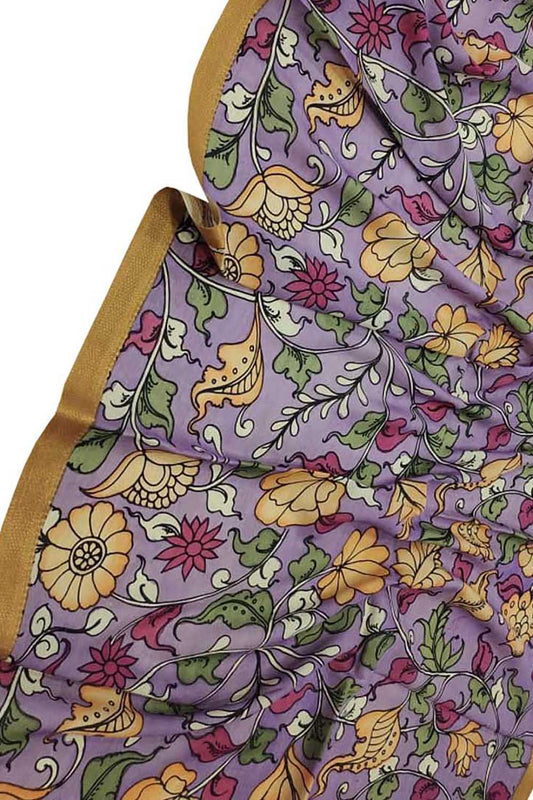 Multicolor Kalamkari Hand Painted Bangalore Silk Dupatta - Luxurion World