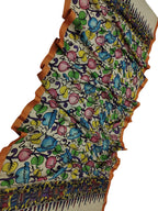Multicolor Kalamkari Hand Painted Bangalore Silk Dupatta - Luxurion World
