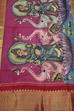 Kalamkari Silk Dupatta with Kanjeevaram Border - Multicolor Pen Design - Luxurion World