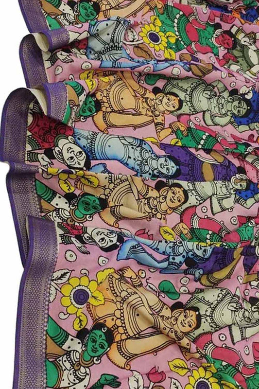 Multicolor Kalamkari Hand Painted Mangalgiri Cotton Dupatta - Luxurion World