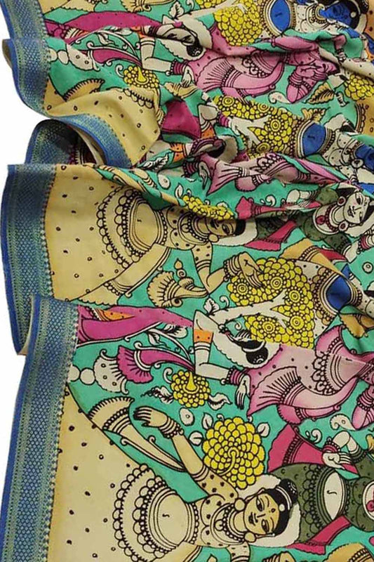 Multicolor Kalamkari Hand Painted Mangalgiri Cotton Dupatta - Luxurion World