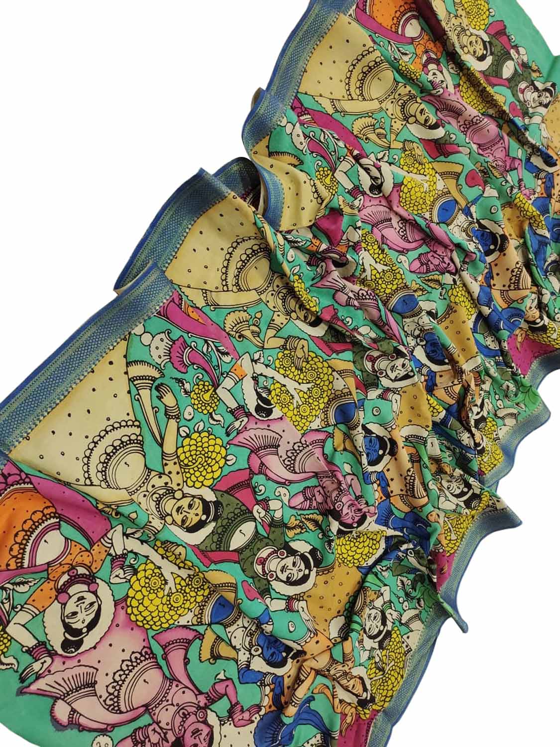 Multicolor Kalamkari Hand Painted Mangalgiri Cotton Dupatta - Luxurion World