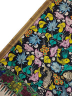 Black Kalamkari Hand Painted Pure Bangalore Silk Dupatta - Luxurion World