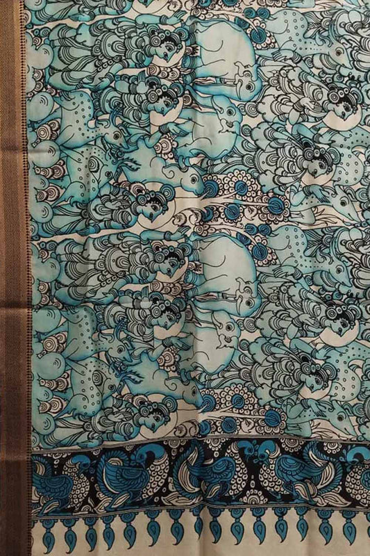 Multicolor Kalamkari Hand Painted Pure Bangalore Silk Dupatta - Luxurion World