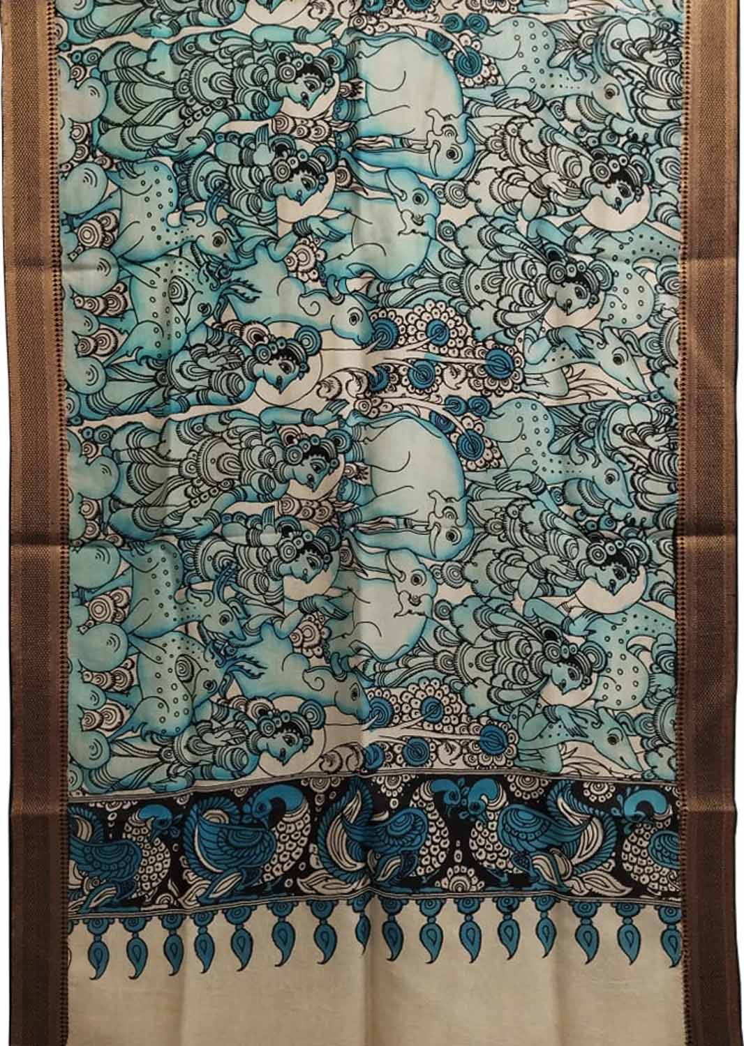 Multicolor Kalamkari Hand Painted Pure Bangalore Silk Dupatta - Luxurion World