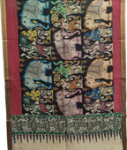 Multicolor Kalamkari Hand Painted Pure Bangalore Silk Dupatta - Luxurion World
