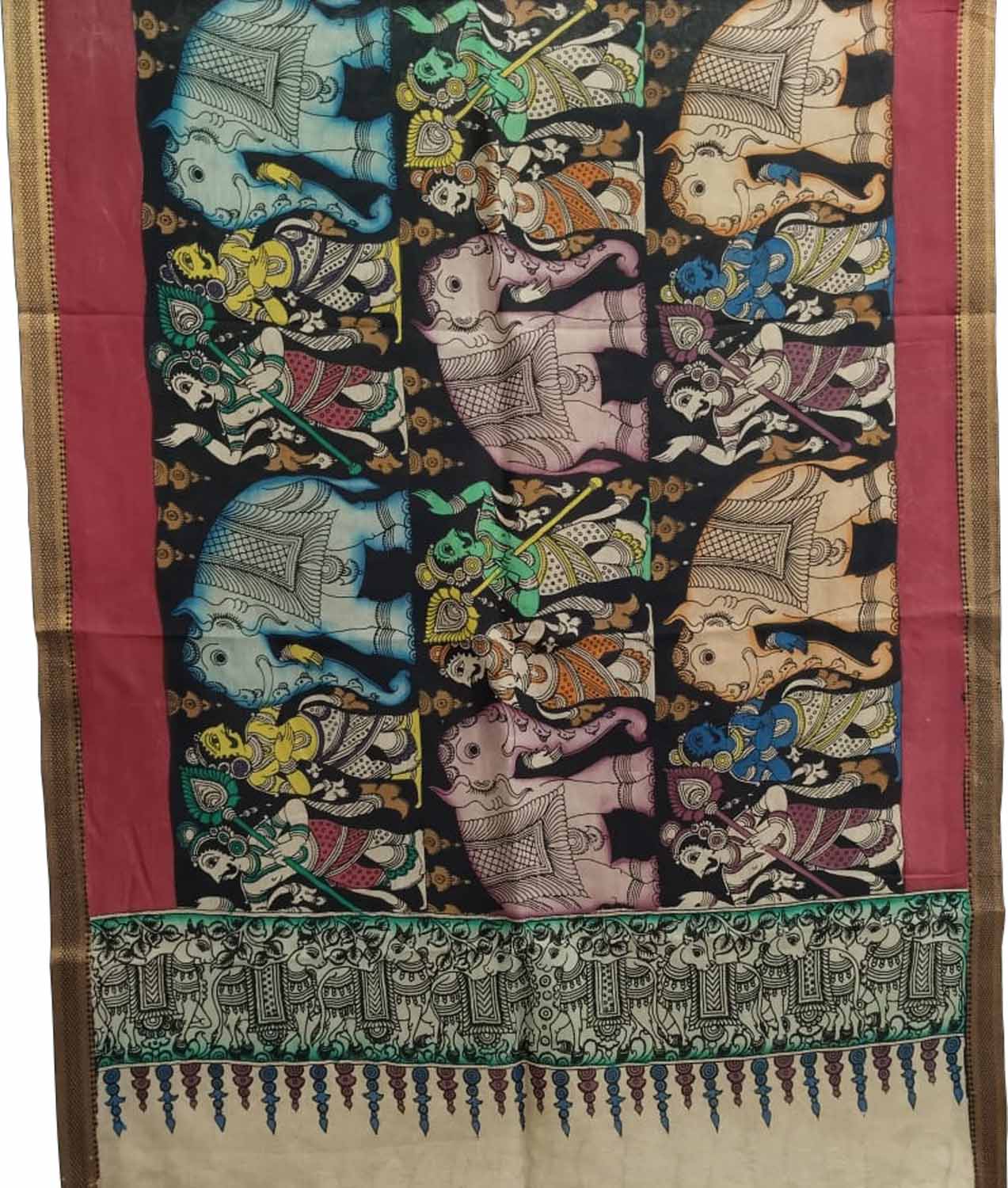 Multicolor Kalamkari Hand Painted Pure Bangalore Silk Dupatta - Luxurion World