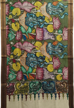 Multicolor Kalamkari Hand Painted Pure Bangalore Silk Dupatta - Luxurion World