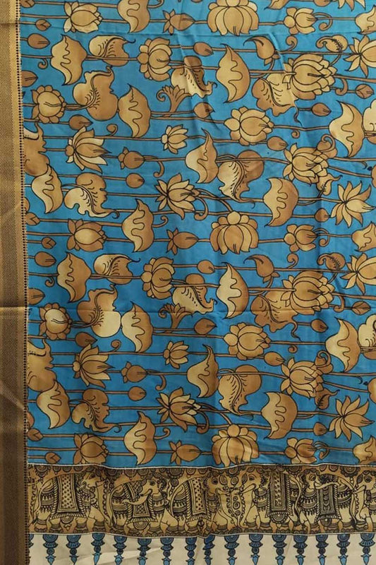 Multicolor Kalamkari Hand Painted Pure Bangalore Silk Dupatta - Luxurion World