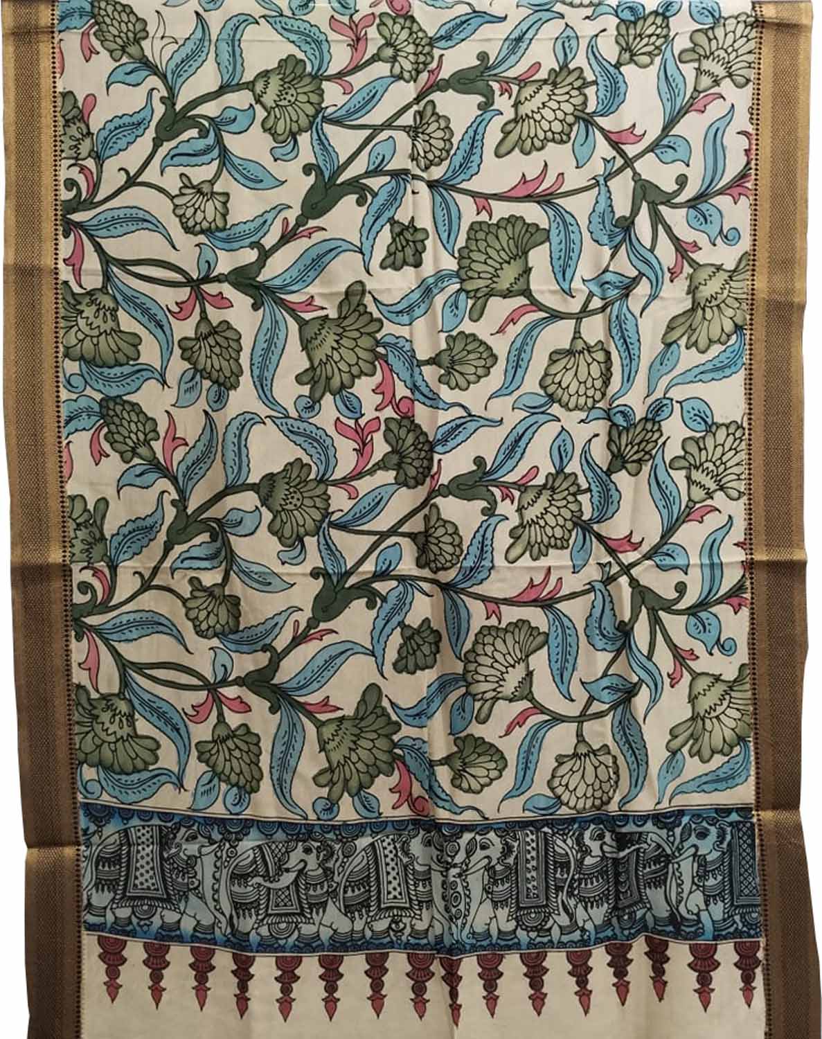 Multicolor Kalamkari Hand Painted Pure Bangalore Silk Dupatta - Luxurion World