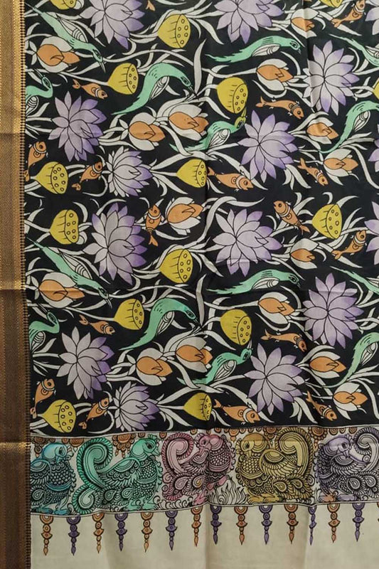 Multicolor Kalamkari Hand Painted Pure Bangalore Silk Dupatta - Luxurion World
