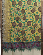 Multicolor Kalamkari Hand Painted Pure Bangalore Silk Dupatta - Luxurion World