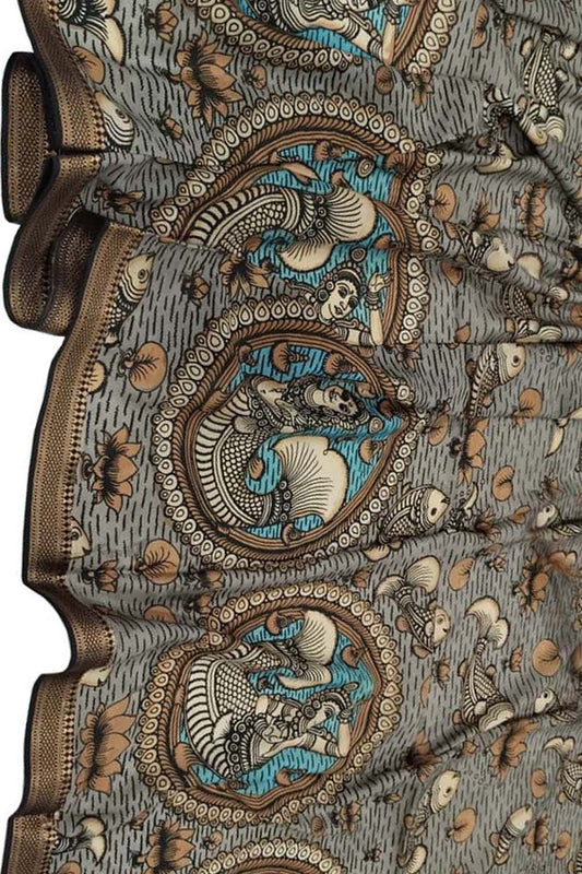 Multicolor Kalamkari Hand Painted Pure Bangalore Silk Dupatta - Luxurion World