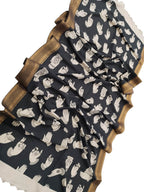 Black And White Kalamkari Hand Painted Pure Bangalore Silk Dupatta - Luxurion World