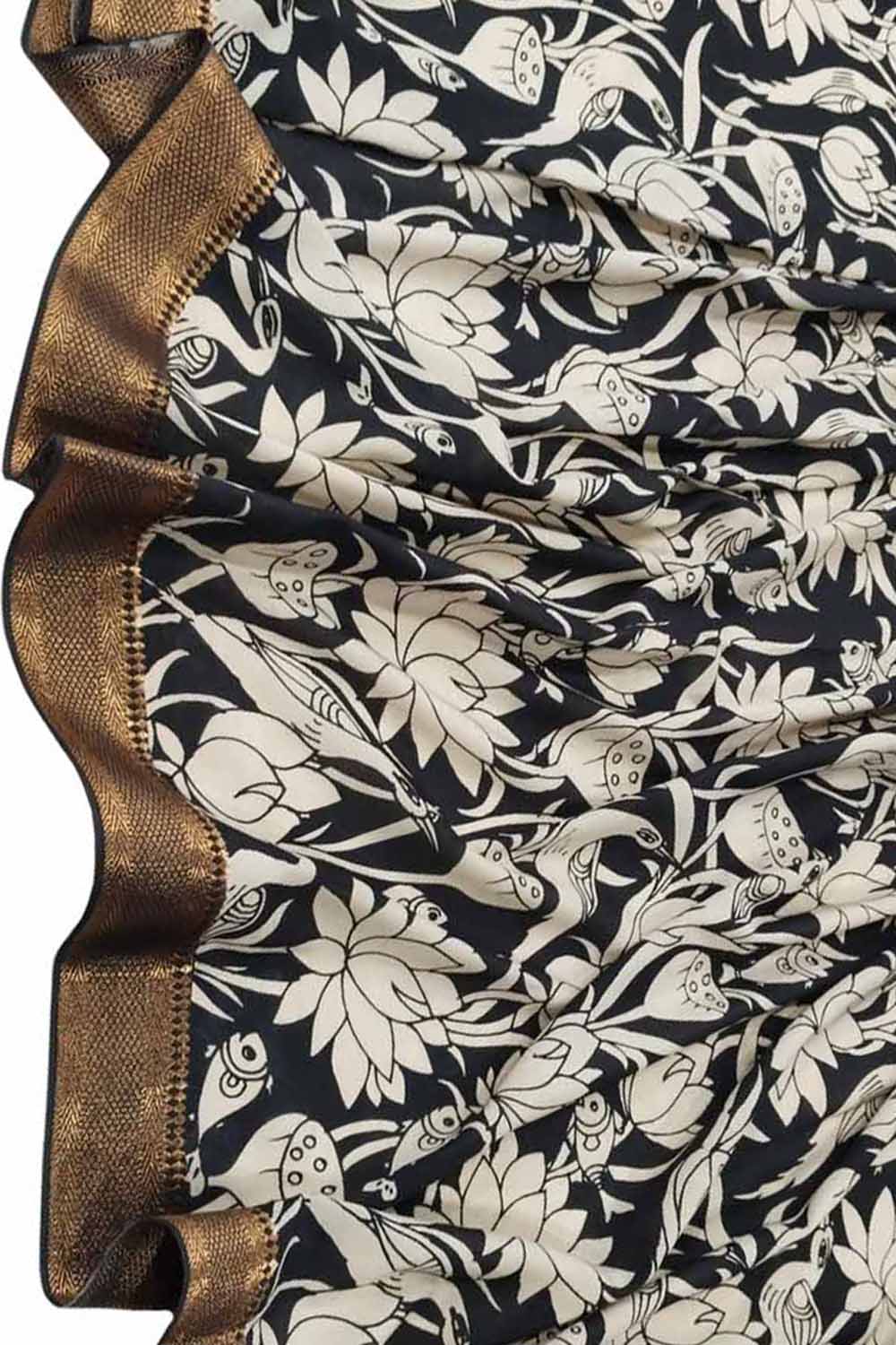 Black And White Kalamkari Hand Painted Pure Bangalore Silk Dupatta - Luxurion World