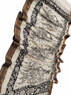 Black And White Kalamkari Hand Painted Pure Bangalore Silk Dupatta - Luxurion World