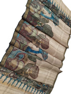 Pastel Kalamkari Hand Painted Pure Tussar Silk Dupatta - Luxurion World