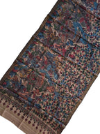 Multicolor Kalamkari Hand Painted Pure Tussar Silk Dupatta - Luxurion World