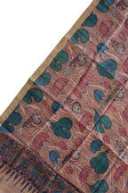 Multicolor Kalamkari Hand Painted Pure Tussar Silk Dupatta - Luxurion World